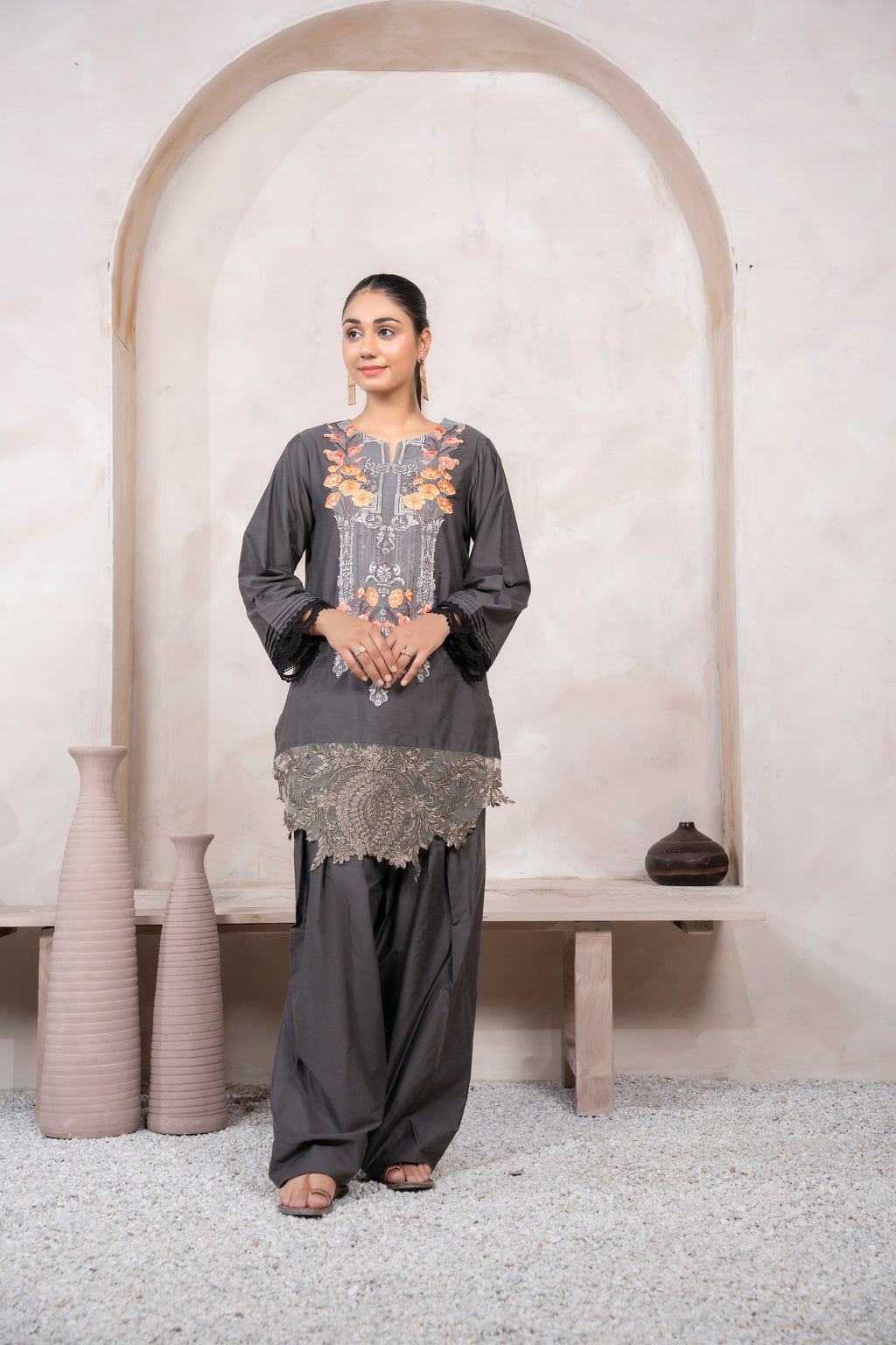 Grey Embroidered Suit