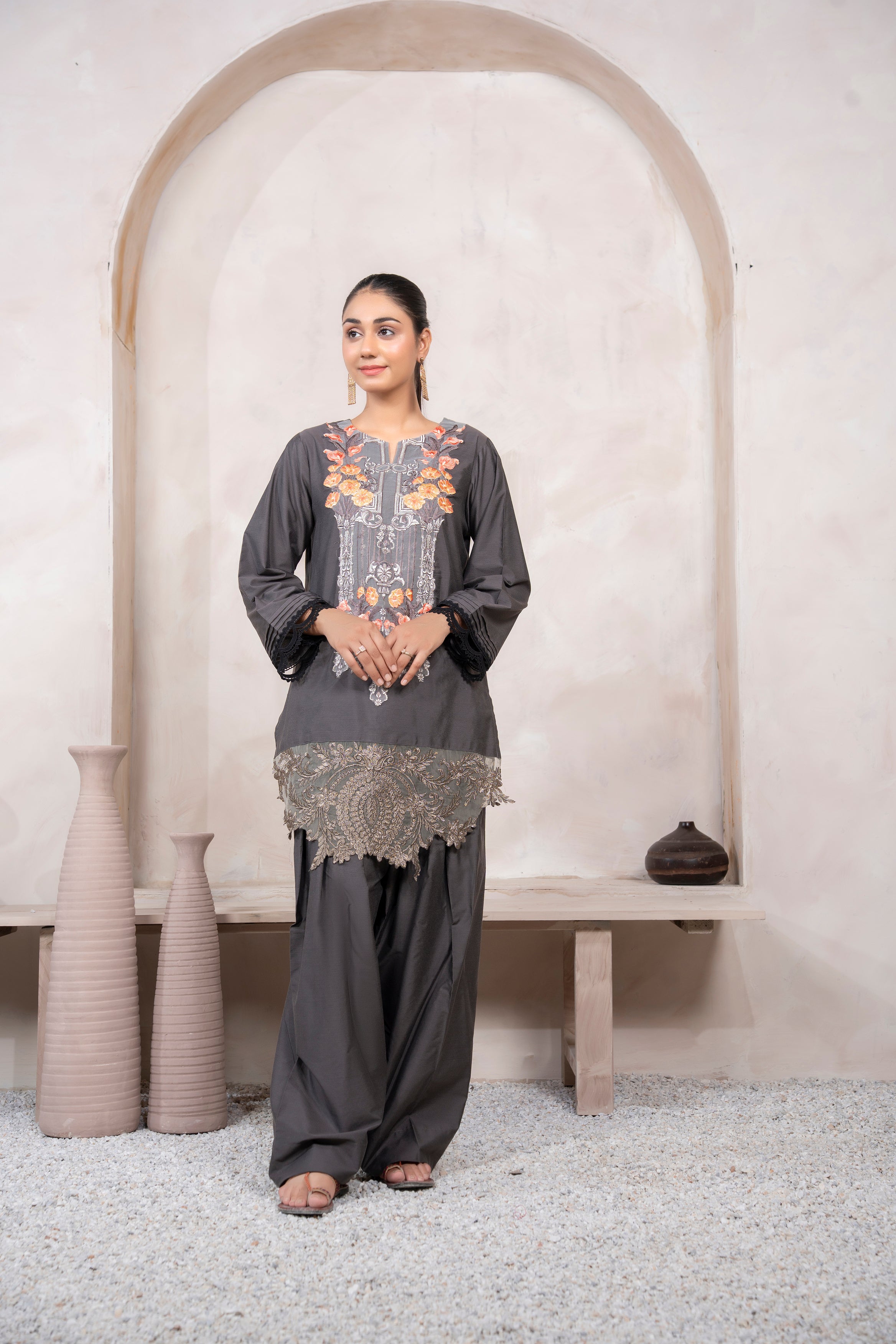 Grey Embroidered Suit