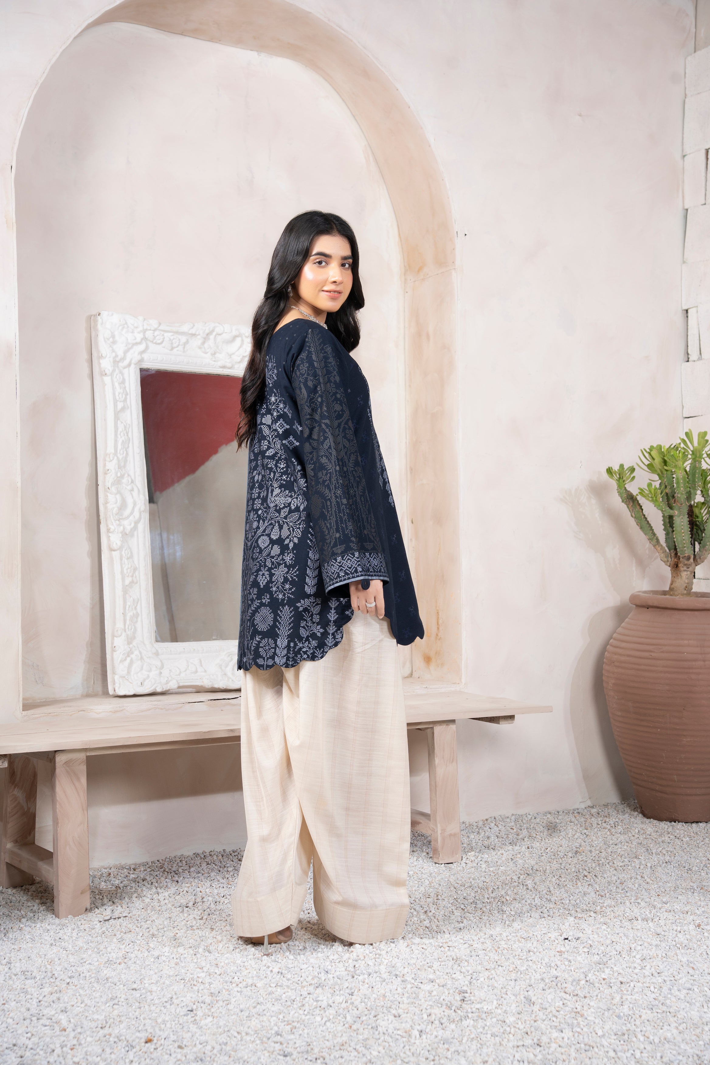 Navy Blue Embroidered Suit