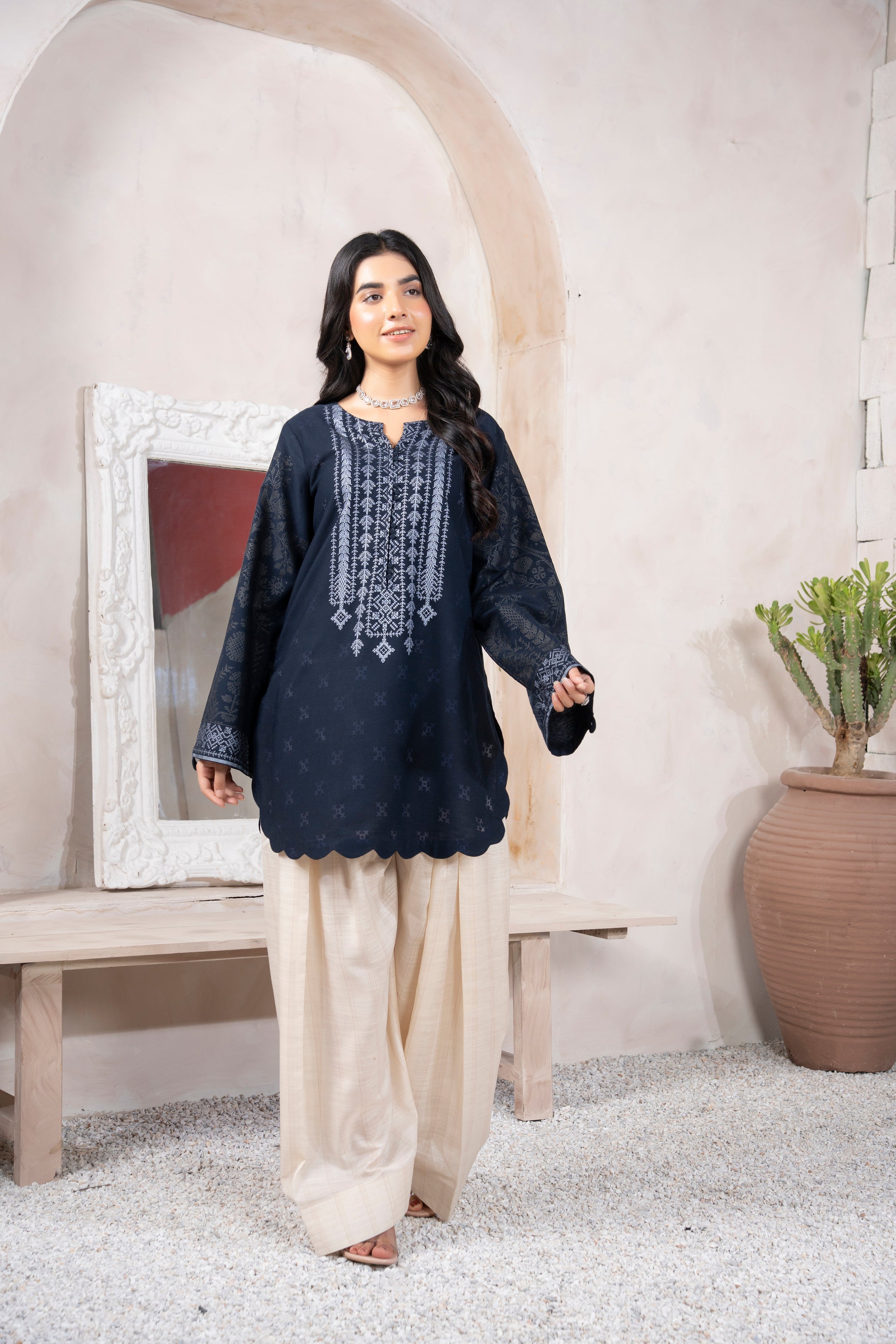Navy Blue Embroidered Suit