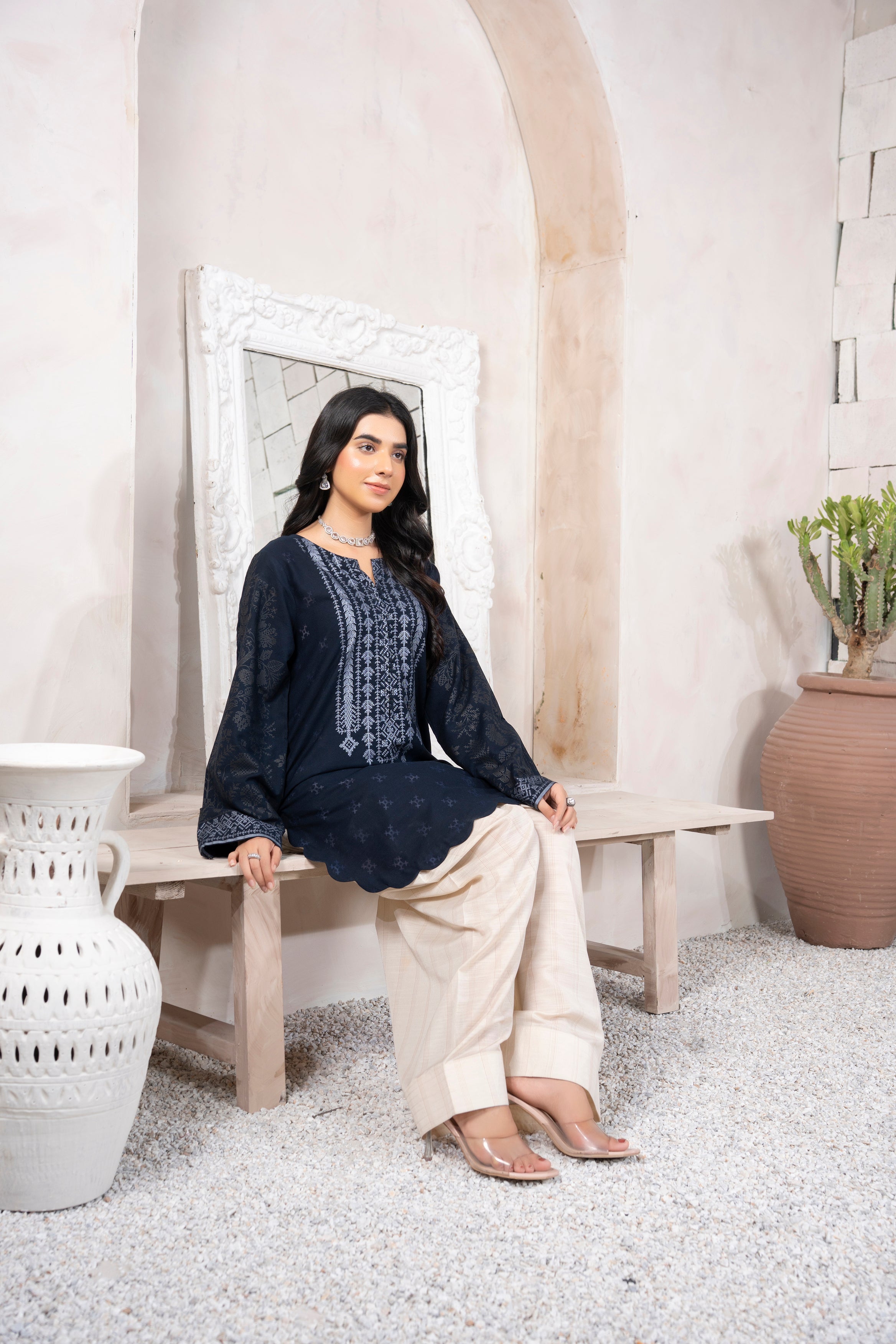 Navy Blue Embroidered Suit