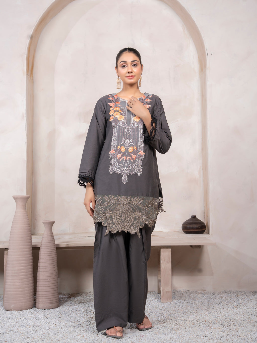 Grey Embroidered Suit