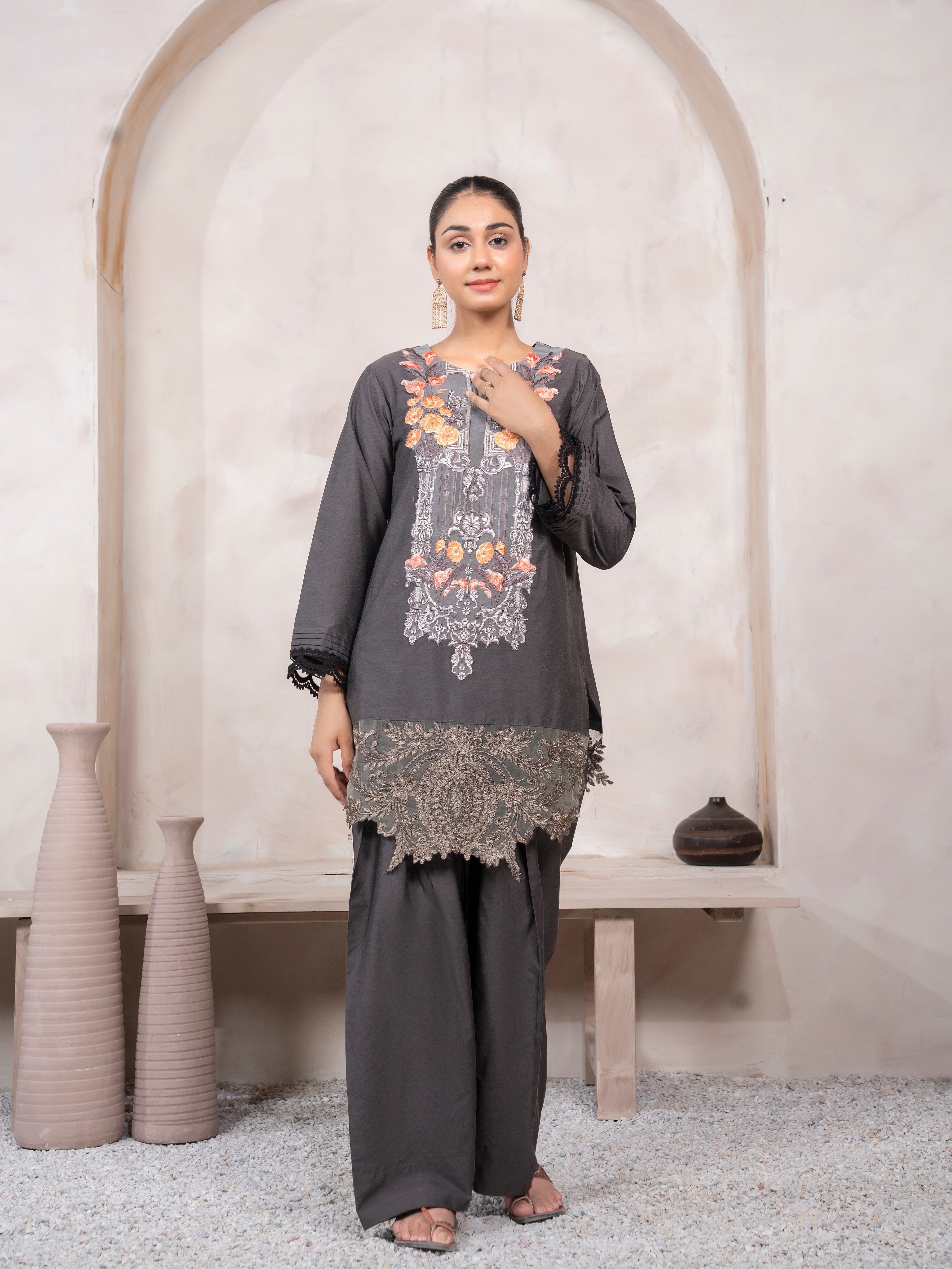 Grey Embroidered Suit