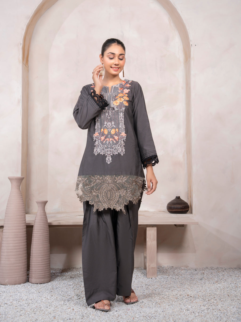 Grey Embroidered Suit