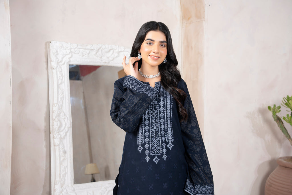 Navy Blue Embroidered Suit